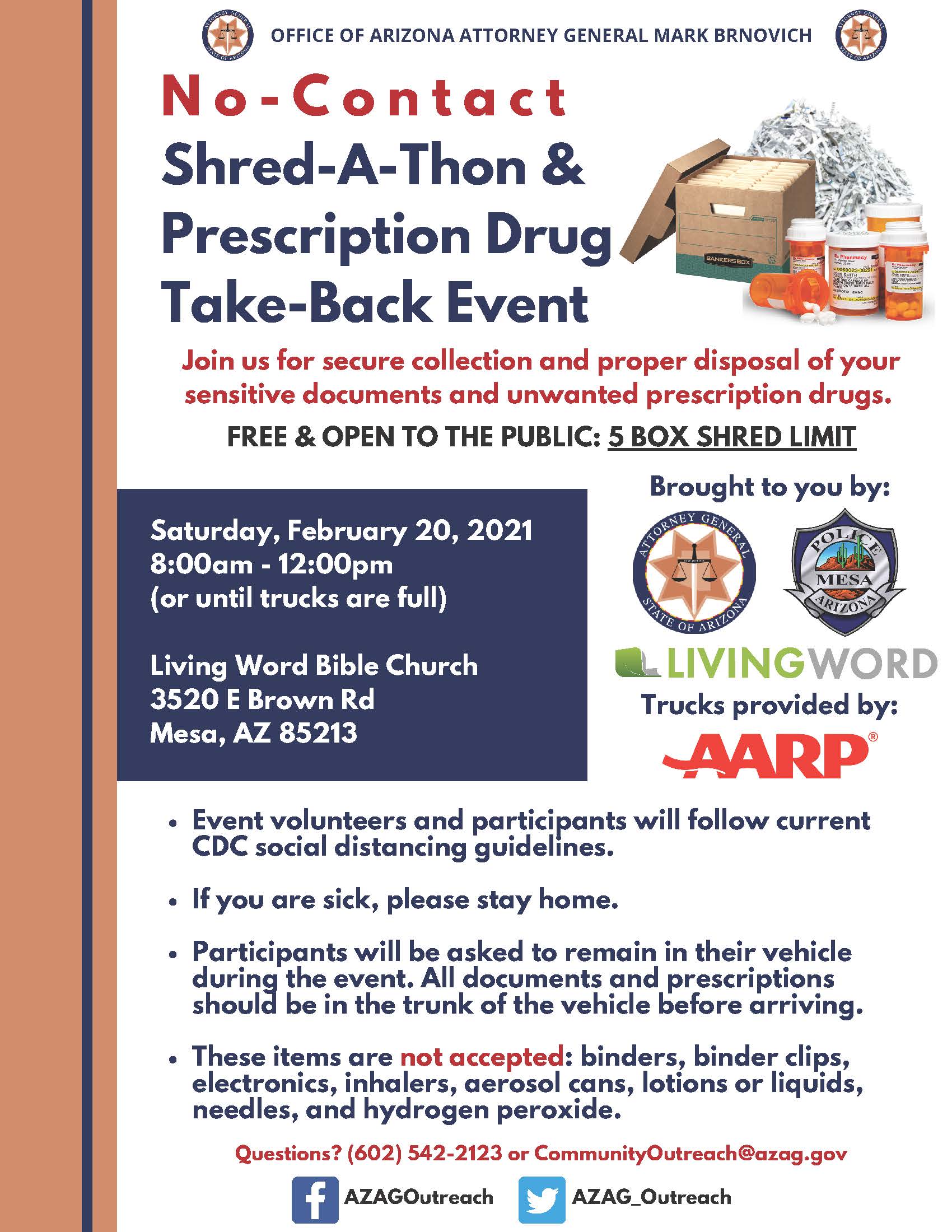 Free NoContact ShredAThon and Prescription Drug Take Back Event this